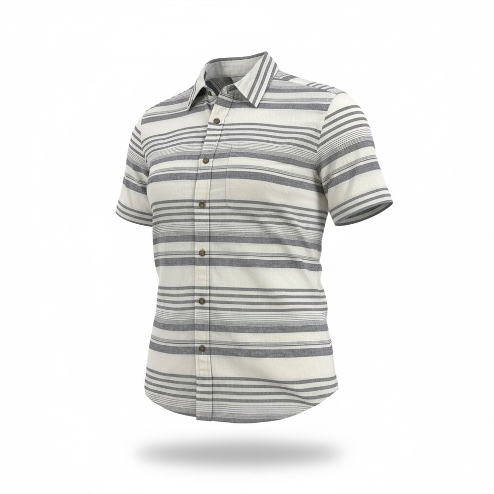 AG Adriano‎ Goldschmied Shirt Mens Size Medium M Gray White Striped Cotton Linen